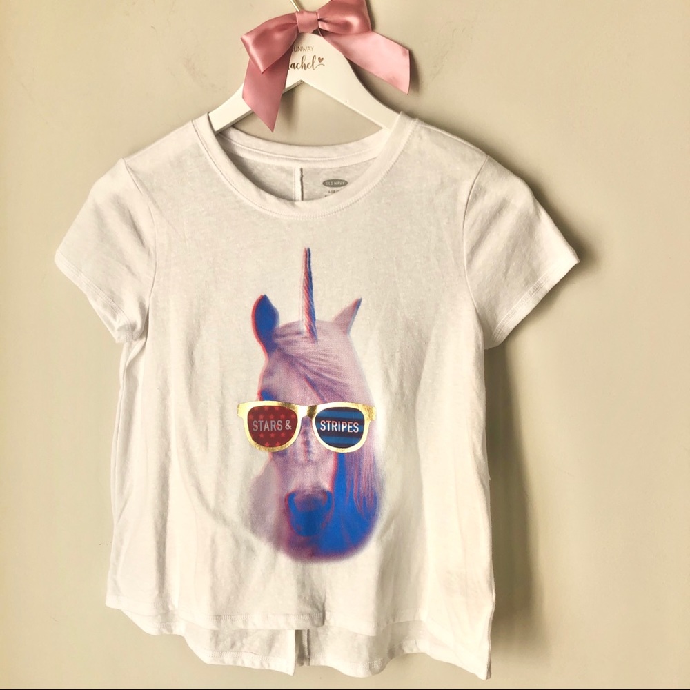 Old Navy‎ White Holographic Unicorn Shortsleeve Tshirt Girls Large 10-12